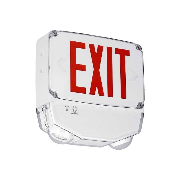 Hubbell Lighting Hubbell LED Combo Exit/Emergency Light, Wet Location, Red Letters, White, Single Face CWC1RW - main
